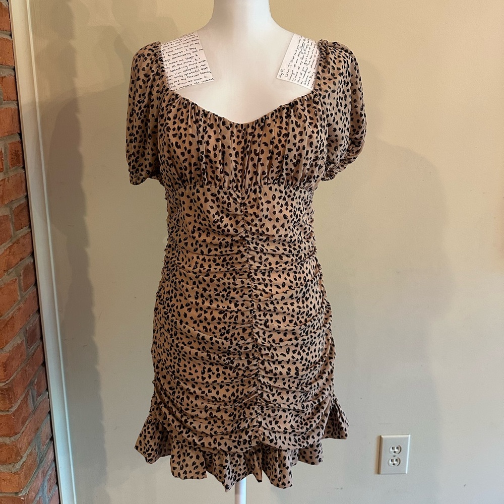 Cotton Candy Brown and Black Ruched Bodycon Mini Dress